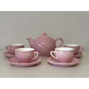 FAO Schwarz Pink Polka Dot Child Tea Set